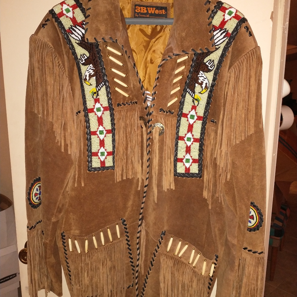 3B West Men's Beaded Fringed Suede Jacket 5XL